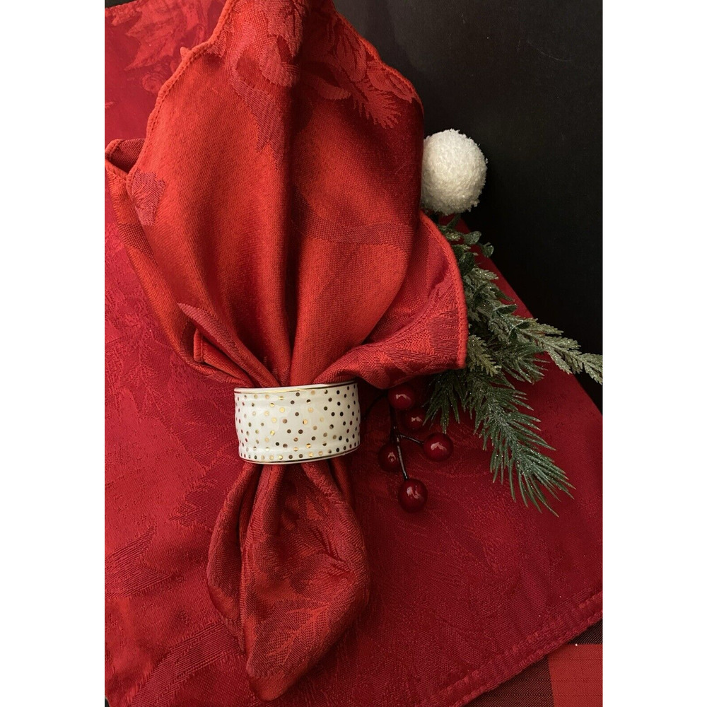 Grace's Teaware White Porcelain Napkin Rings With Gold‎ Polka Dots - Set of 8